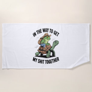 Frog with Hat Riding Turtle Beach Towel