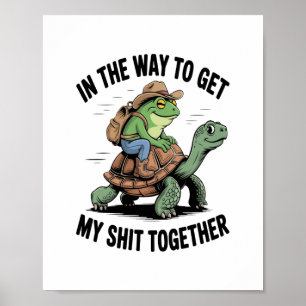 Frog with Hat Riding Turtle Poster