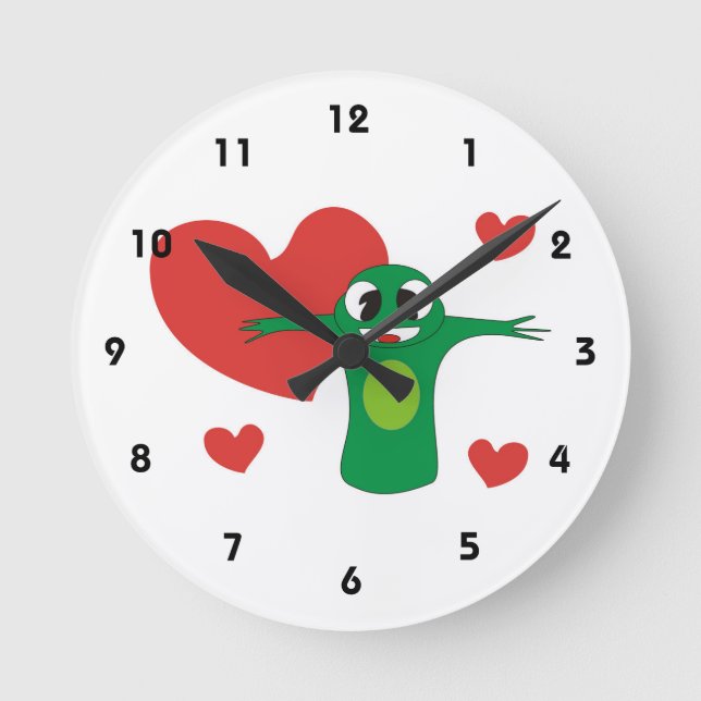 Frog with hearts round clock (Front)