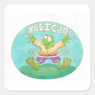 frog with hula hoop says "YES I CAN!" Square Sticker