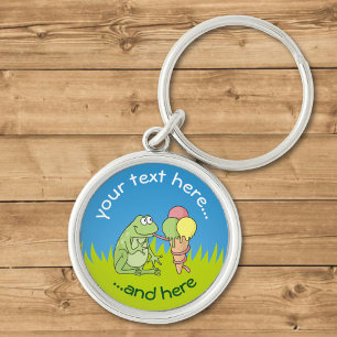 Frog with Icecream on Grass Key Ring