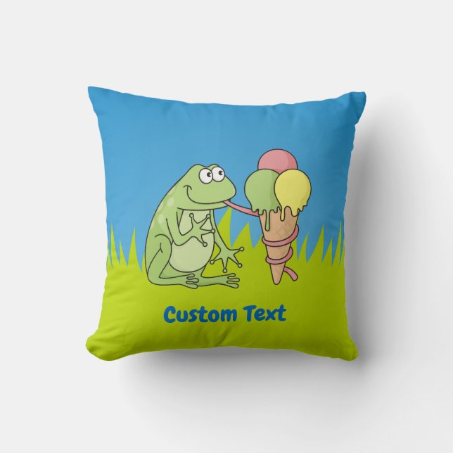Frog with Icecream Throw Pillow (Front)