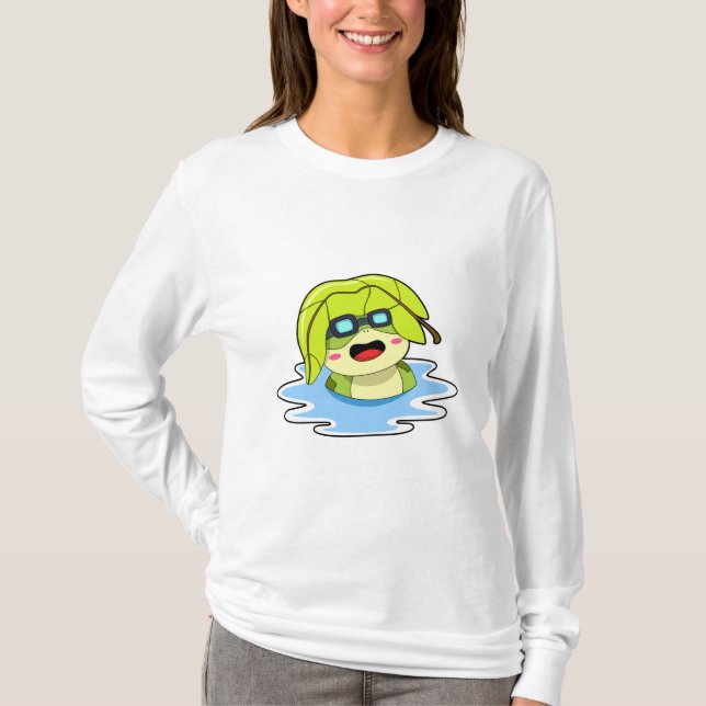 Frog with Leaf at Swimming T-Shirt (Front)