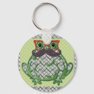 Frog with moustache and fish glasses by key ring
