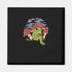 Frog With Mushroom Hat - Cottagecore Goblincore Bo Magnet