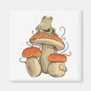 Frog with mushrooms magnet