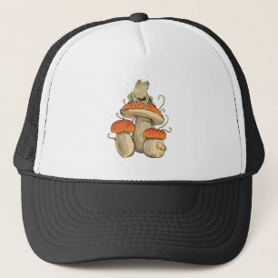 Frog with mushrooms trucker hat