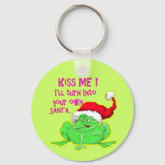 Frog with Santa hat Funny saying Key Ring (Front)
