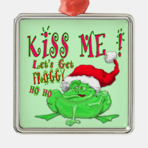 Frog with santa hat saying Kiss Me Metal Tree Decoration