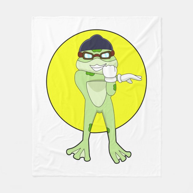 Frog with Swimming goggles Fleece Blanket (Front)