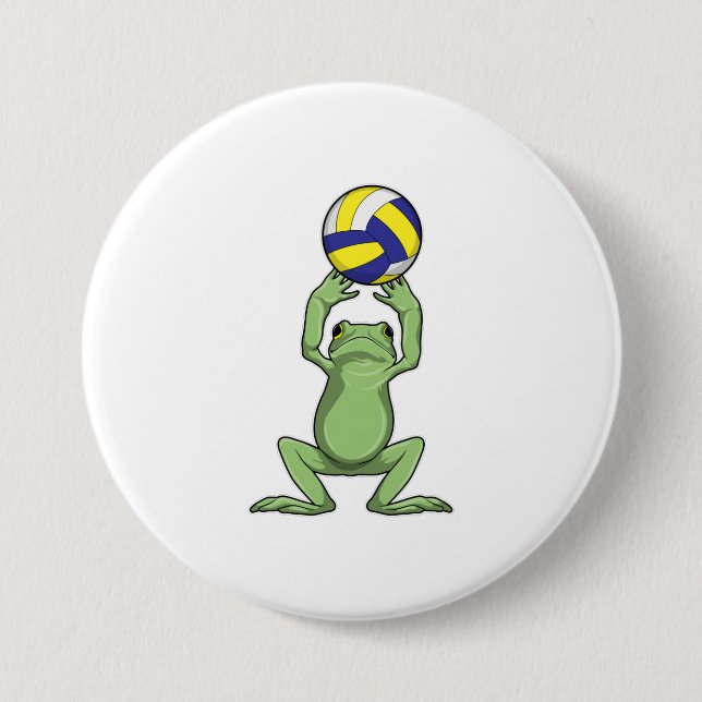 Frog with Volleyball 7.5 Cm Round Badge (Front)