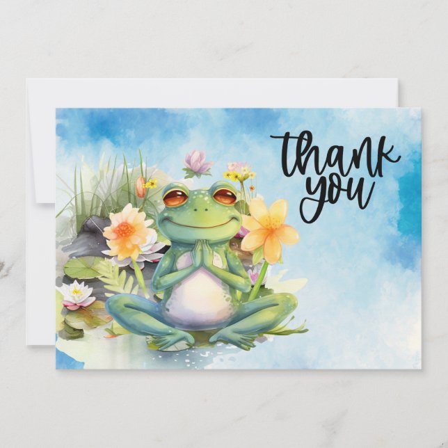 Frog Yoga Thank you card with pond background (Front)