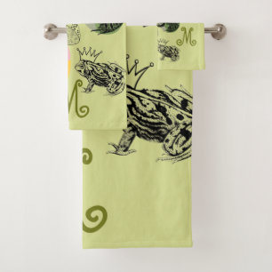 Frogcore and Mushrooms Lover Aesthetic Monogram Bath Towel Set