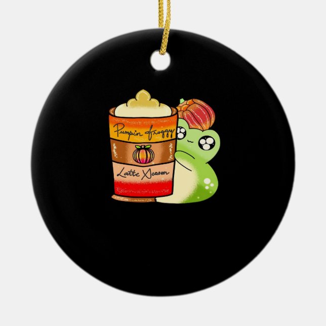 Frogg Drinking Spicy Pumpkin Latte Ceramic Tree Decoration (Front)
