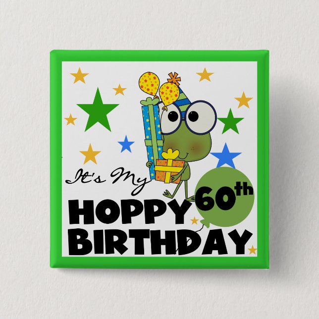 Froggie Hoppy 60th Birthday 15 Cm Square Badge (Front)