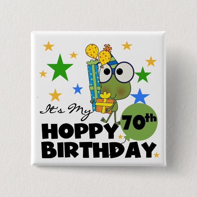 Froggie Hoppy 70th Birthday 15 Cm Square Badge (Front)