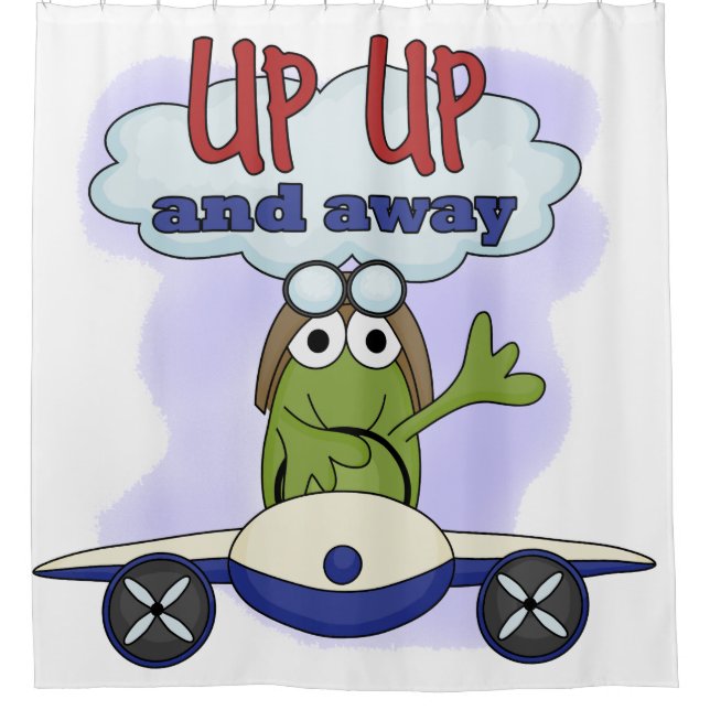Froggie Pilot in Aeroplane Up Up and Away Shower Curtain (Front)