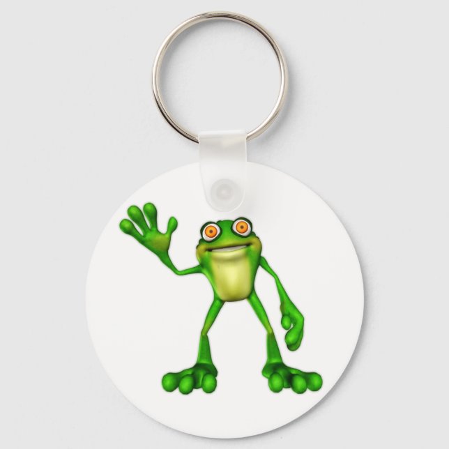 Froggie the Cute Cartoon Waving Frog Key Ring (Front)
