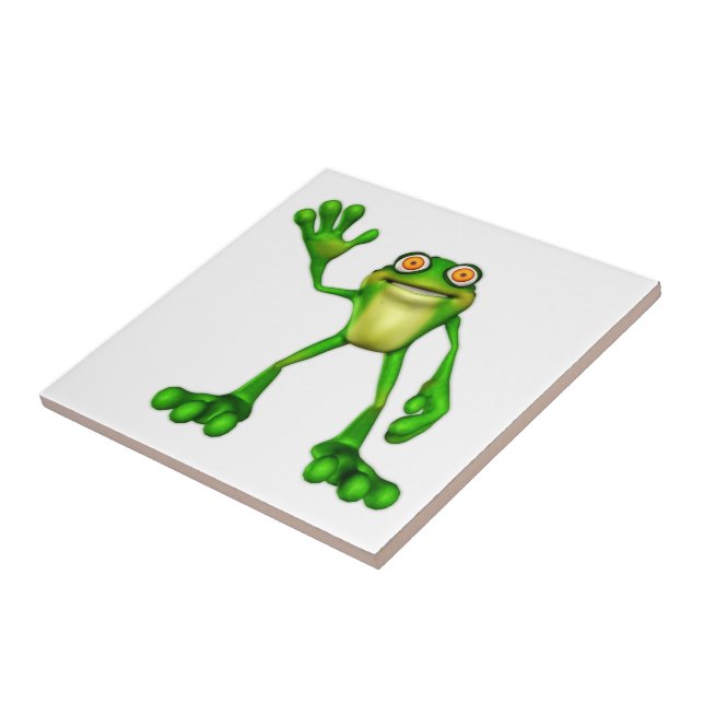 Froggie the Cute Cartoon Waving Frog Tile (Side)