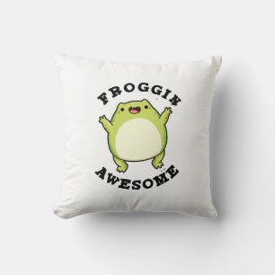 Froggin Awesome Funny Frog Pun Cushion