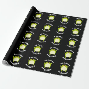 Froggin Awesome Funny Frog Pun Dark BG Wrapping Paper
