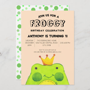 Froggy birthday boy prince First party cute green Invitation
