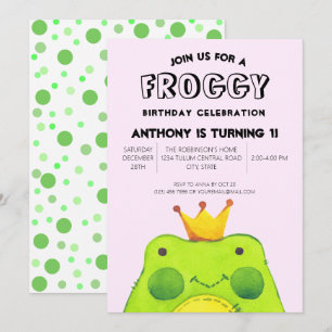 Froggy birthday boy prince First party cute green Invitation