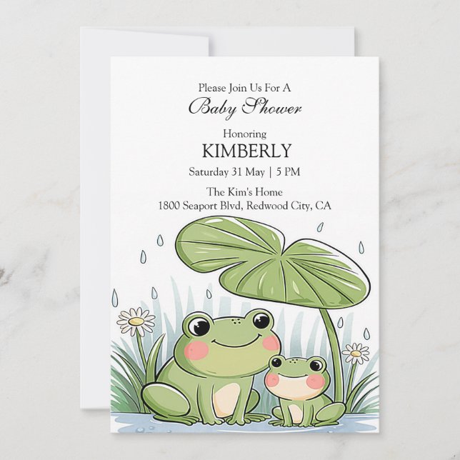 Froggy Family in the Rain Invitation (Front)