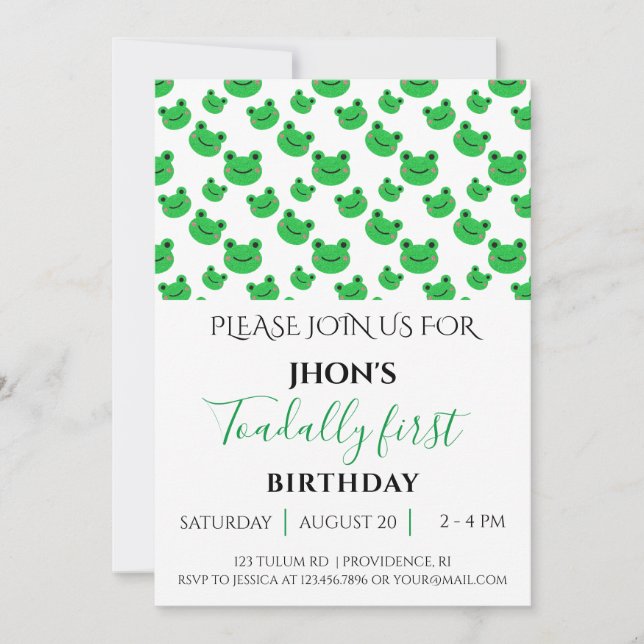 Froggy kids birthday party invitation (Front)