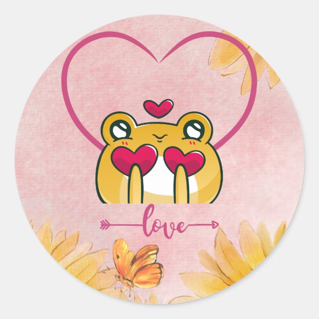 Froggy Love: Hopping Hearts Classic Round Sticker (Front)