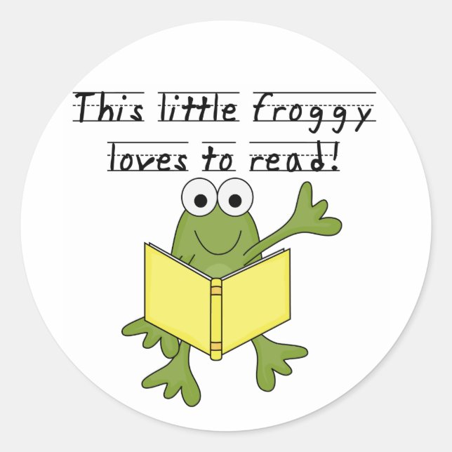 Froggy Loves to Read T-shirts and Gifts Classic Round Sticker (Front)