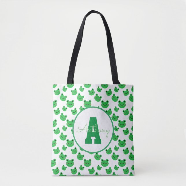 Froggy Monogram Template Kids Back to School Cool Tote Bag (Front)