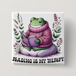 Froggy Reading Is My Therapy 15 Cm Square Badge