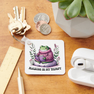 Froggy Reading Is My Therapy Key Ring