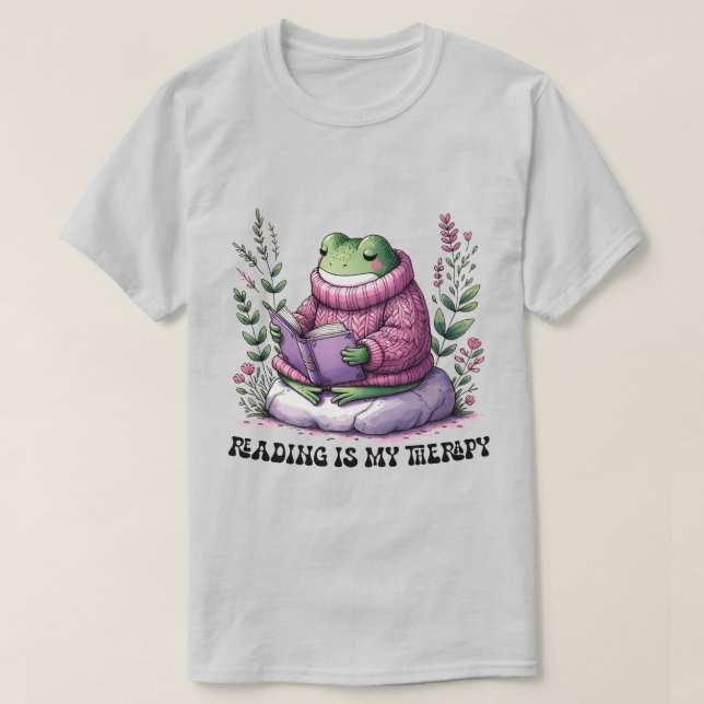 Froggy Reading Is My Therapy T-Shirt (Design Front)