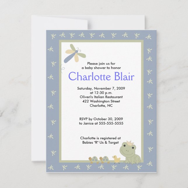 Froggy Tales Blue Border Baby Shower Invitation (Front)