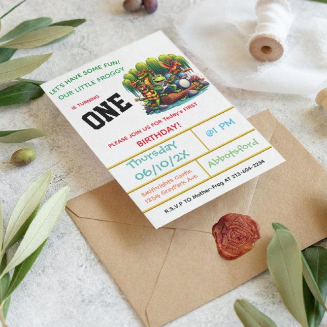 Froggy-Themed First Birthday Party  Invitation (Creator Uploaded)