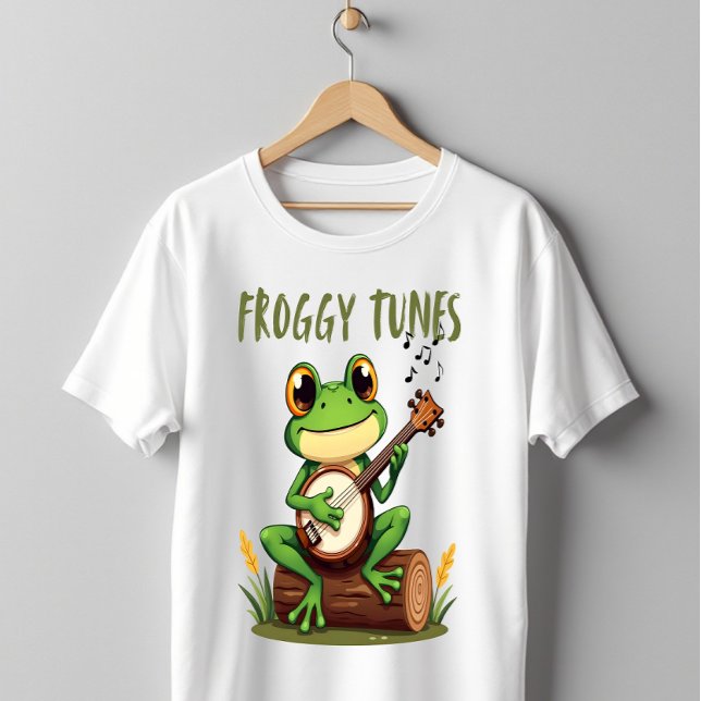 Froggy Tunes: Adorable Cartoon Frog Playing Banjo T-Shirt (Creator Uploaded)