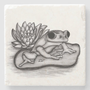 Froggy with Lotus Flower Stone Coaster