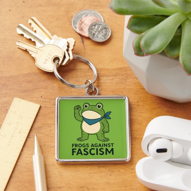 Frogs Against Fascism Portland Frog Protest Key Ring (Desk)