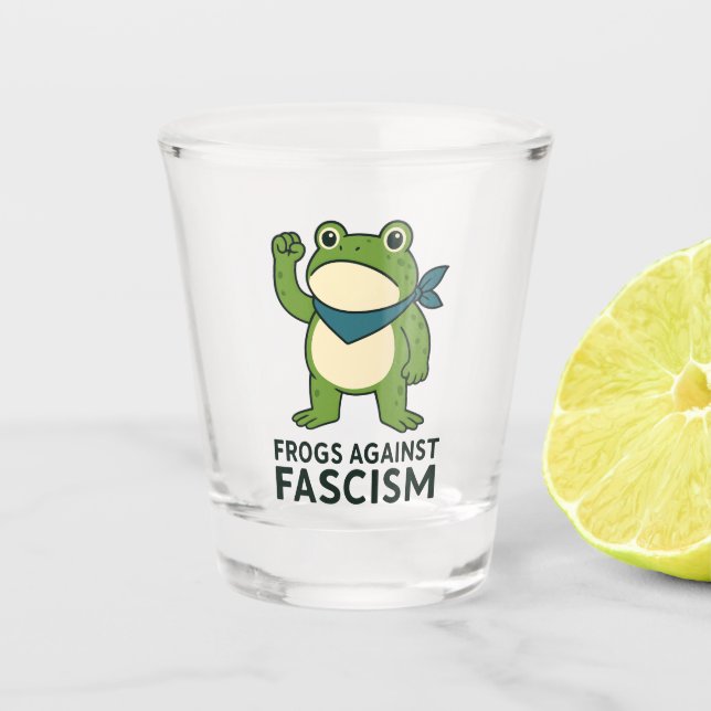 Frogs Against Fascism Portland Frog Protest Shot Glass (Front)