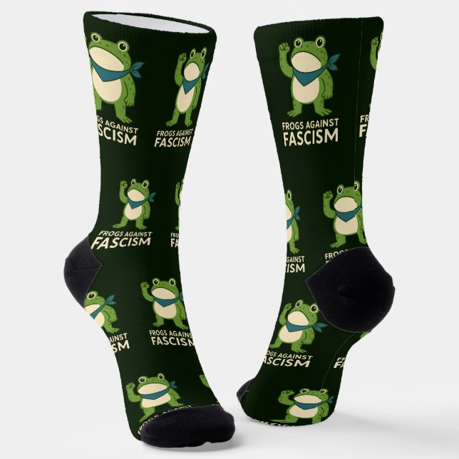Frogs Against Fascism Portland Frog Protest Socks (Angled)