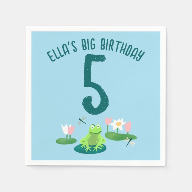 Frogs and Lily Pads Cute Birthday Kids CUSTOM Napkin (Front)