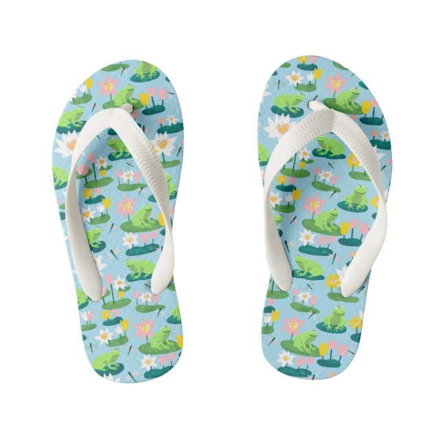 Frogs and Lily Pads Cute Custom Kid's Jandals (Footbed)