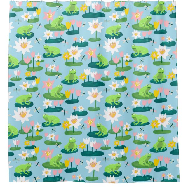 Frogs and Lily Pads Cute Custom Shower Curtain (Front)