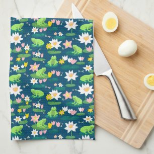 Frogs and Lily Pads Cute Custom Tea Towel