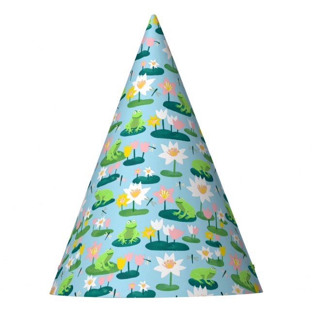Frogs and Lily Pads Cute Kids Birthday  Party Hat (Front)
