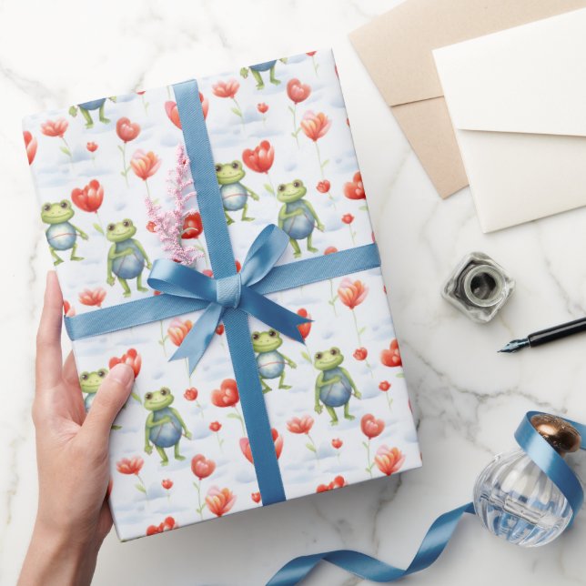 Frogs and redf lowers wrapping paper (Gifting)