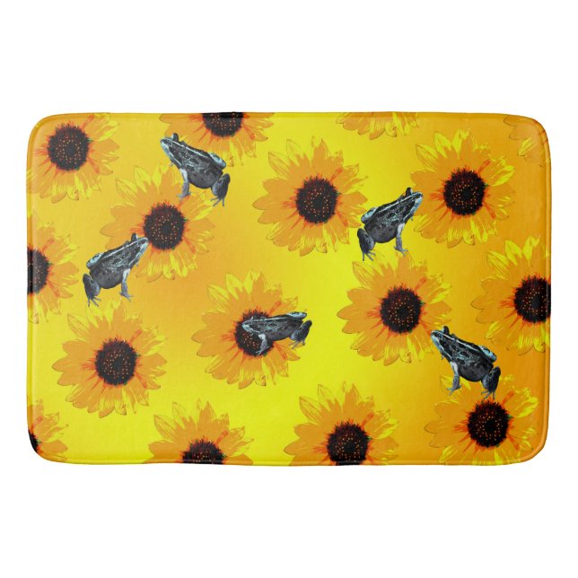 Frogs And Sunflowers, Memory Foam Bathmat (Front)