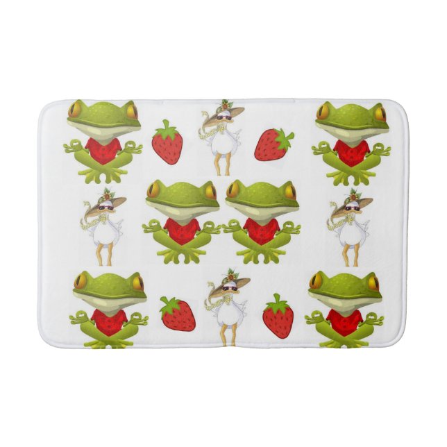 Frogs Chicken Strawberry Bathroom Bath Mat (Front)
